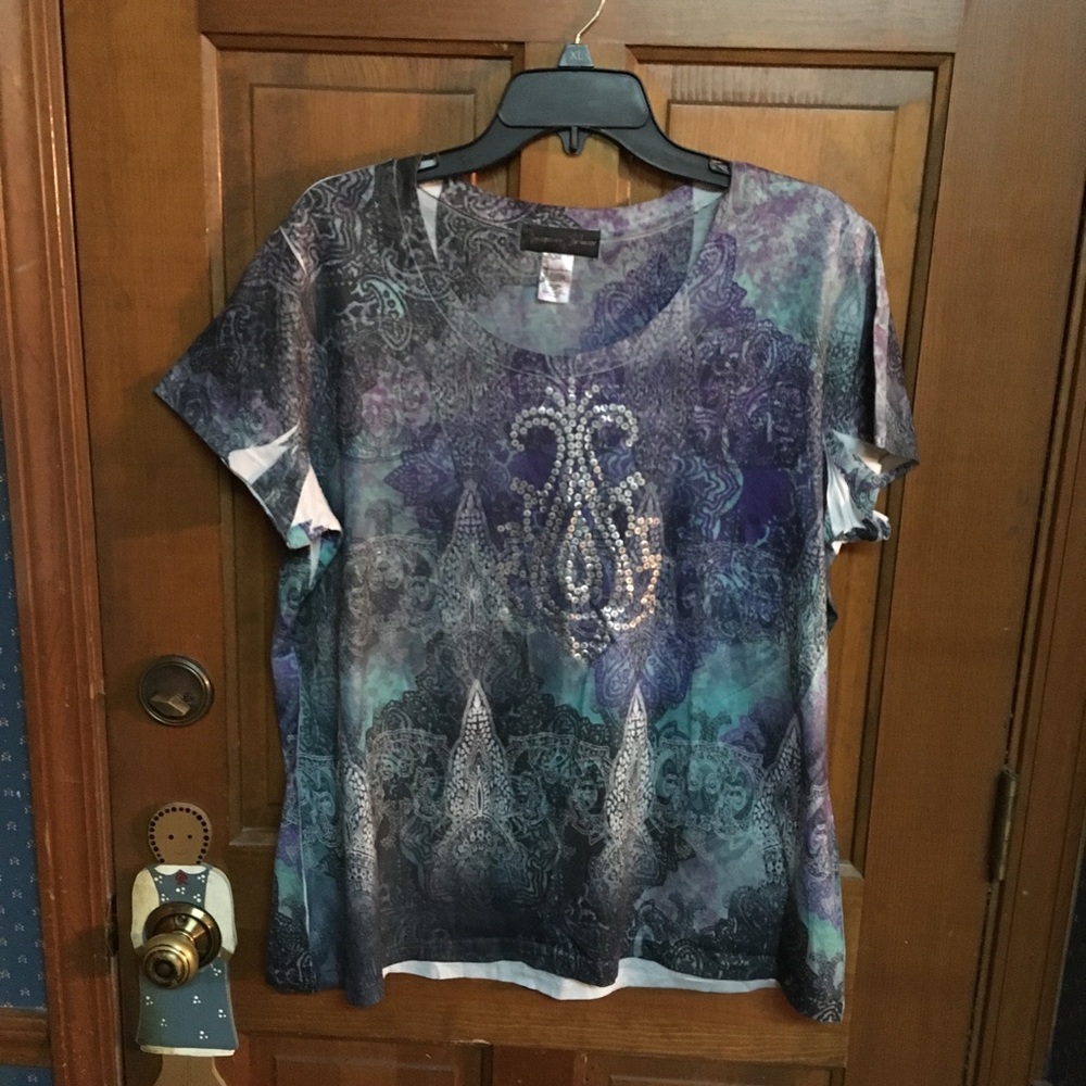 GUC Cap Sleeve Purple / Blue Dye Shirt w/ Stones